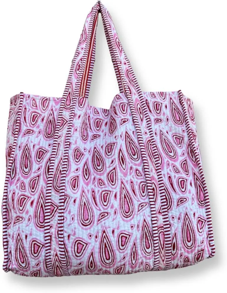 100% Cotton Tote Bag Shoulder Bag Quilted Cotton Handprinted Reversible Tote Bag For Shopping Grocery & Beach Bag Picnic Bag