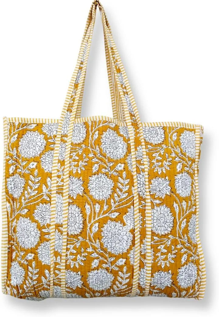 100% Cotton Tote Bag Shoulder Bag Quilted Cotton Handprinted Reversible Tote Bag For Shopping Grocery & Beach Bag Picnic Bag