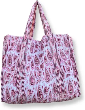 100% Cotton Tote Bag Shoulder Bag Quilted Cotton Handprinted Reversible Tote Bag For Shopping Grocery & Beach Bag Picnic Bag