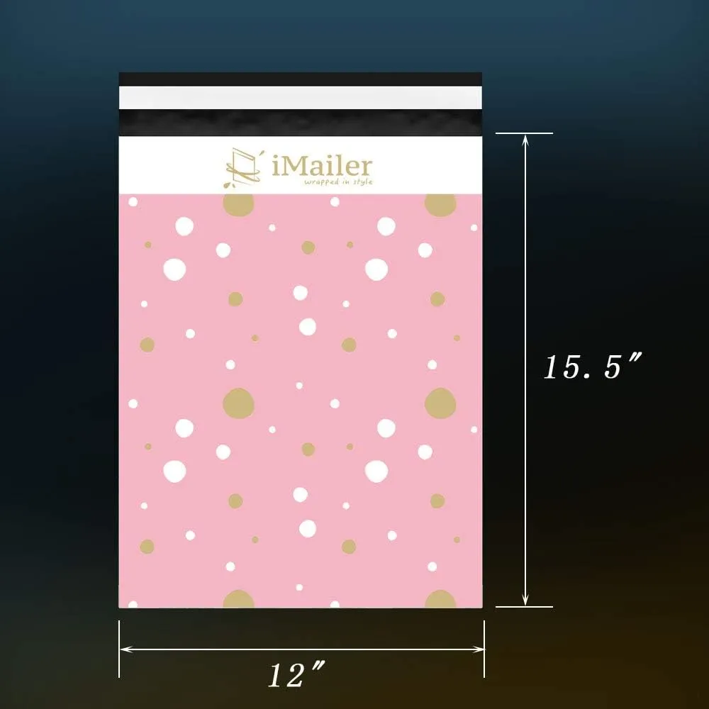 100 Count - 12 x 15.5 inch, Pink Polka Dot - Thank You Poly Mailer Envelope, Mailing Shipping Bags with Self Seal Strip