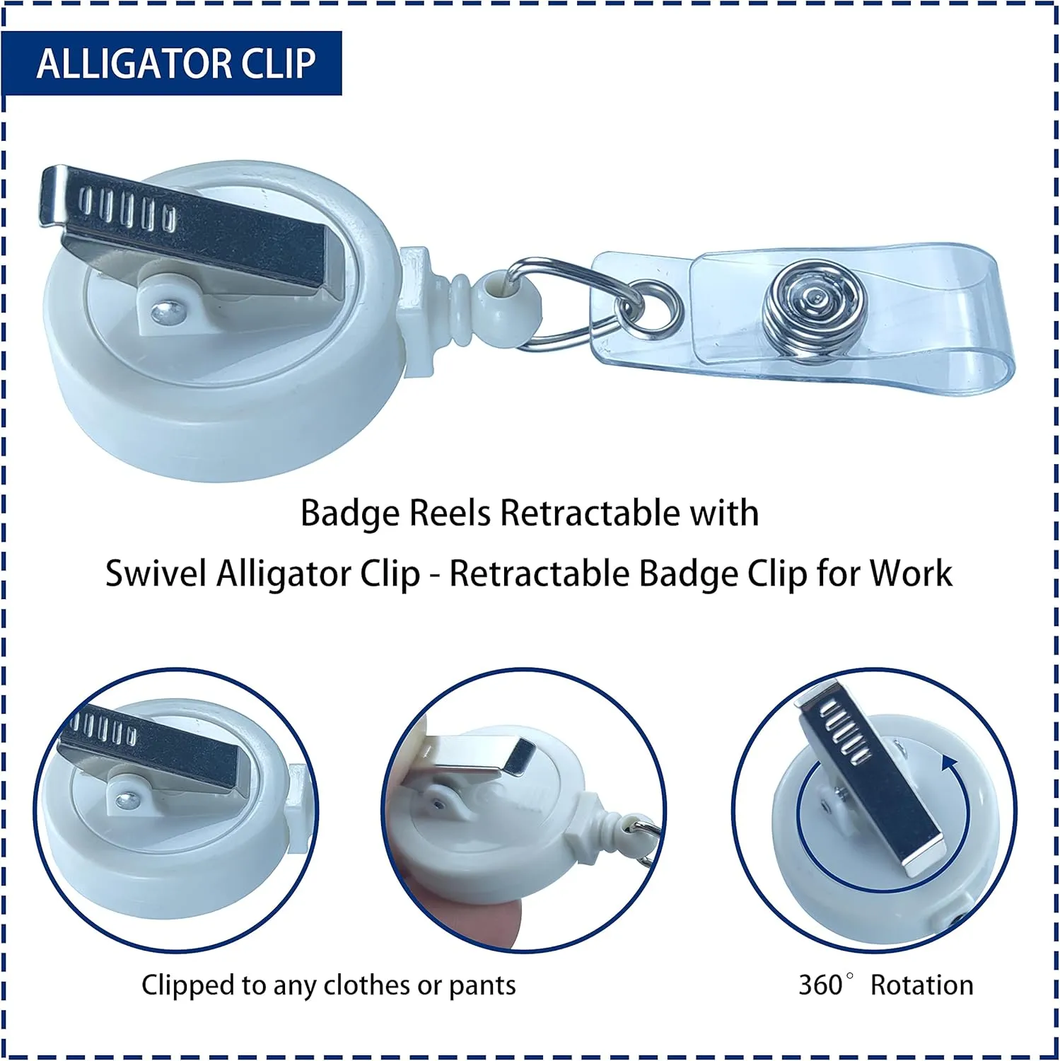 100 Pack Badge Reels Retractable Badge Holder with Clip, Id Clips for Badges, Id Badge Reel, Retractable Id Badge Clip with Clear Vinyl Strap & Alligator Swivel, No Twist Dispenser (White)