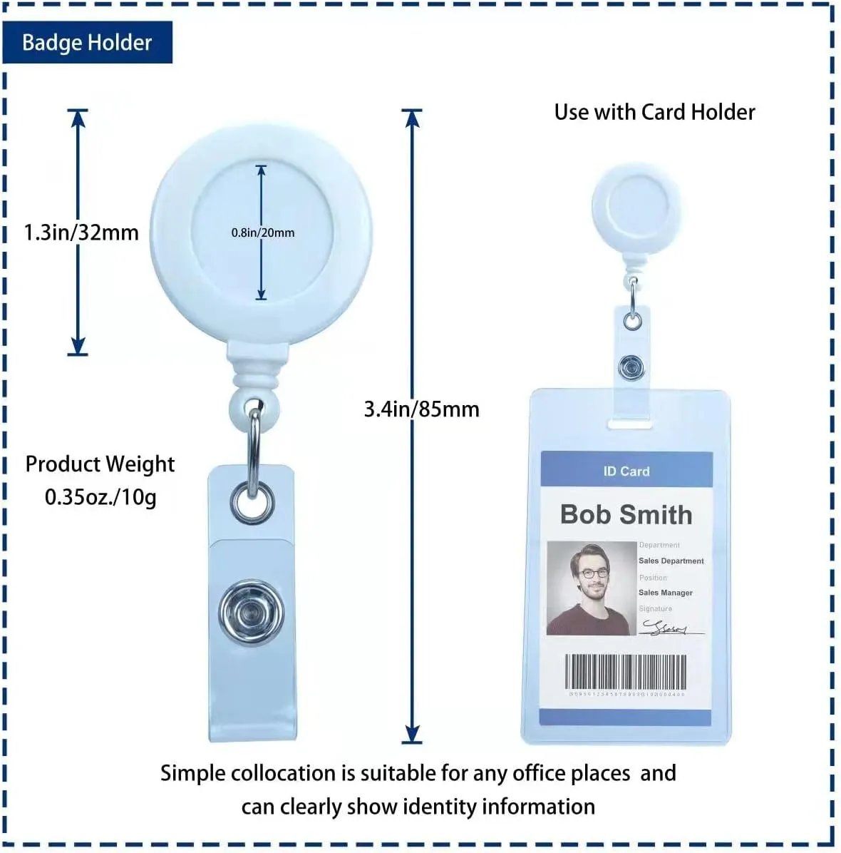 100 Pack Badge Reels Retractable Badge Holder with Clip, Id Clips for Badges, Id Badge Reel, Retractable Id Badge Clip with Clear Vinyl Strap & Alligator Swivel, No Twist Dispenser (White)
