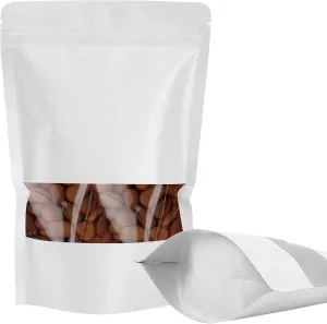 100 PCS Kraft Paper Bags, Resealable Food Packaging Bags with Window, Zip Lock Stand Up Reusable Heat Sealable Bags for Small Business, Foods (4.7x7.9 3 inch)