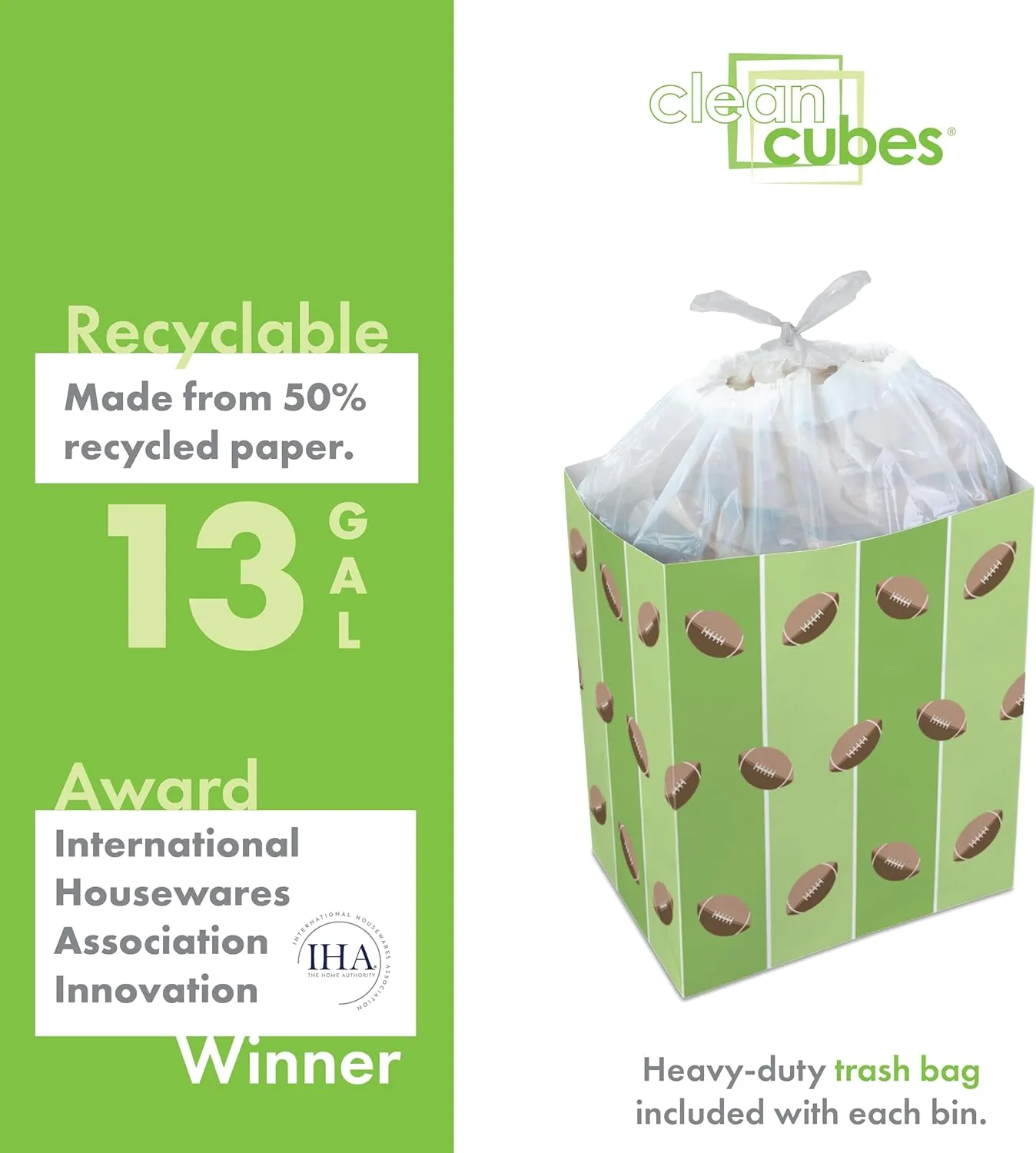 13 Gallon Disposable Trash Cans (3-Pack) with Fitted Trash Bags - Reusable Garbage and Recycling Bins for Parties, Events, and More (Tailgating - 17" Height x 13.5" Width x 10" Depth)