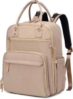 18 Pockets Diaper Bag Backpack with Waterproof Pockets and Stroller Buckle, Convertible Tote Bag (Light Mocha Mousse)