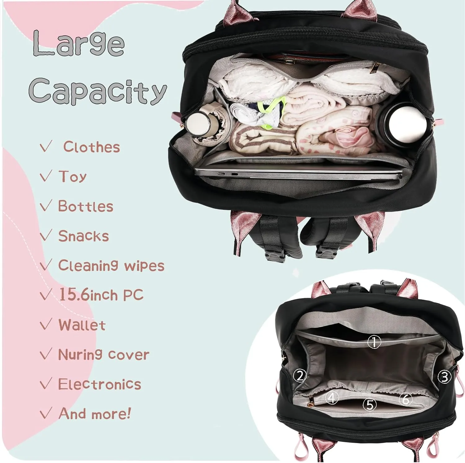 18 Pockets Diaper Bag Backpack with Waterproof Pockets and Stroller Buckle, Convertible Tote Bag (Light Mocha Mousse)