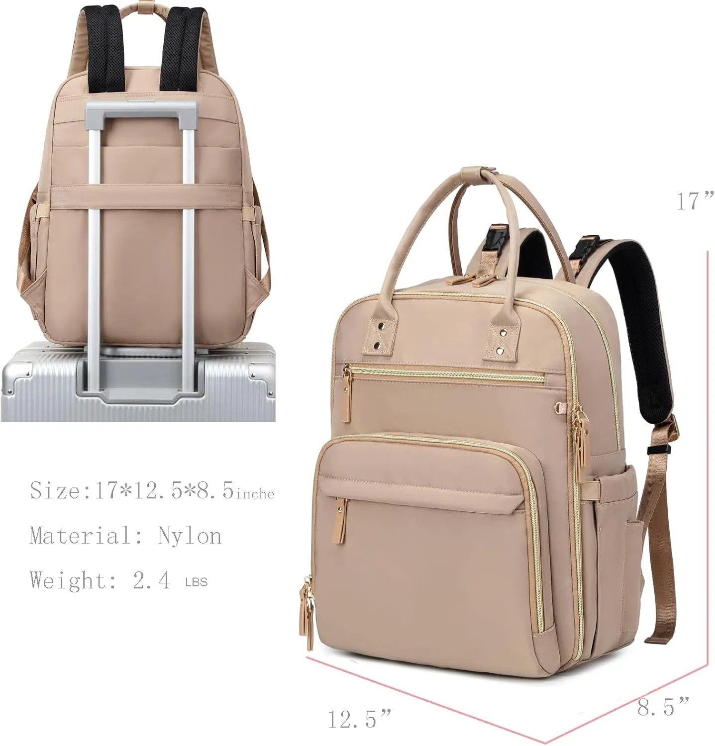 18 Pockets Diaper Bag Backpack with Waterproof Pockets and Stroller Buckle, Convertible Tote Bag (Light Mocha Mousse)