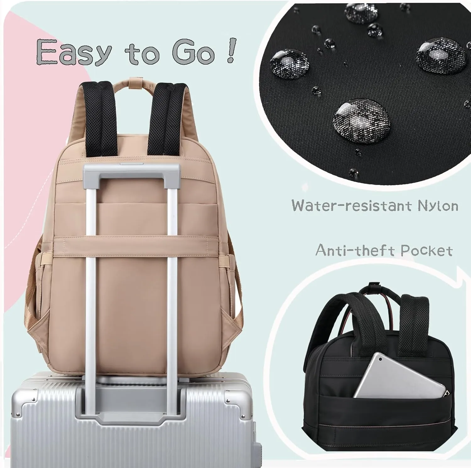 18 Pockets Diaper Bag Backpack with Waterproof Pockets and Stroller Buckle, Convertible Tote Bag (Light Mocha Mousse)