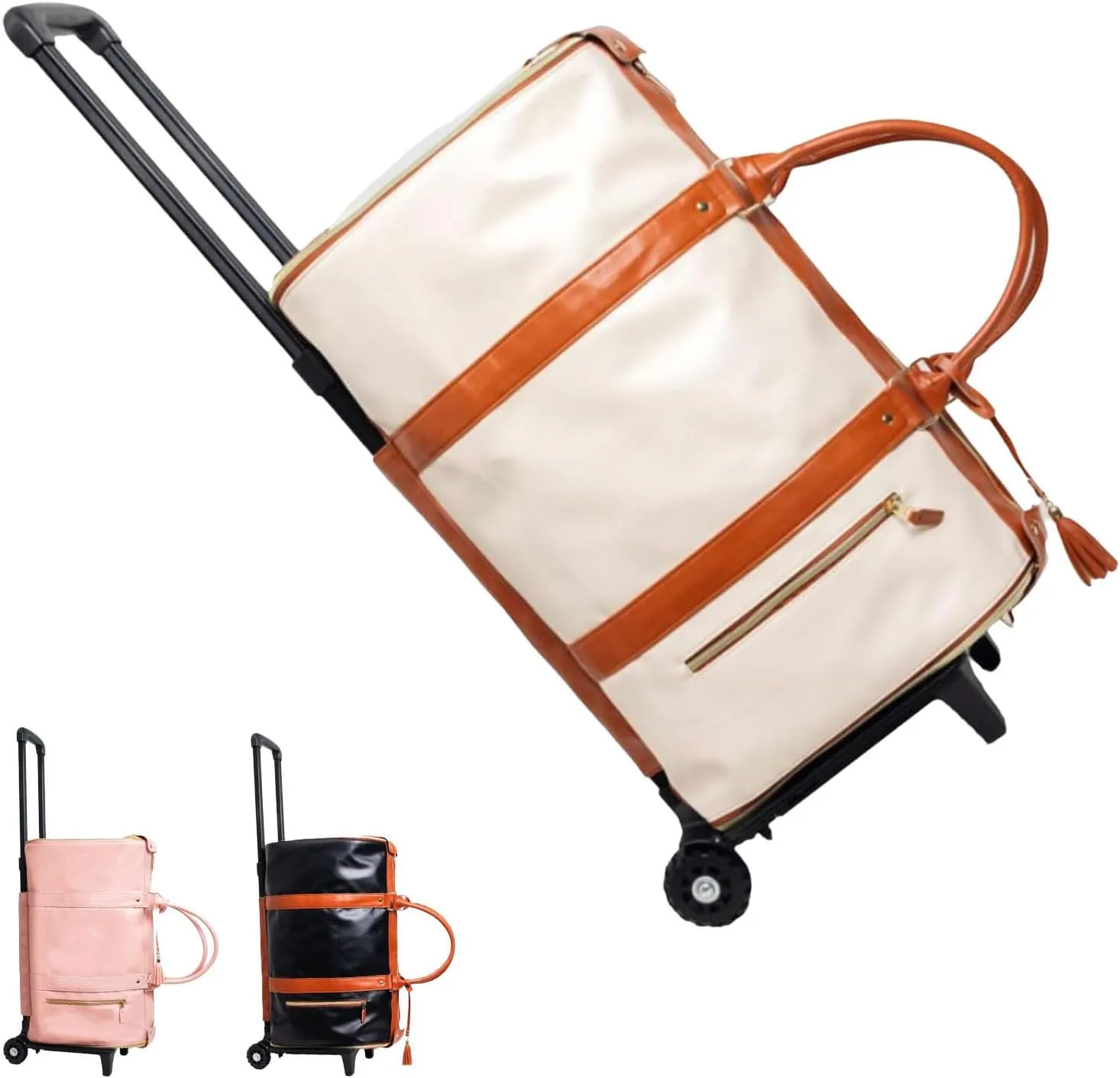 2 in 1 Luxemega Bag with Wheels, Luxemega Travel Bag with Crossbody Strap, Convertible Garment Duffel Bag (Beige)