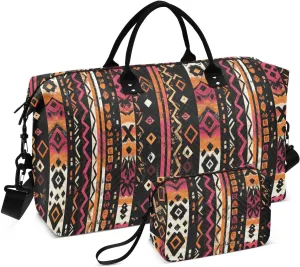 2-Piece Travel Organizer Set - Wave Quilted Expandable Duffel Bag with Detachable Toiletry Pouch, TSA-Compliant Carry-On for Gym/Camping/Airplane, Bohemian Pattern (27)