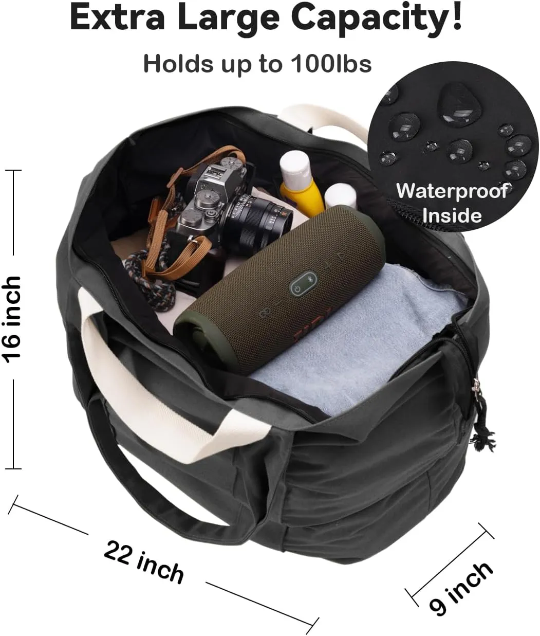 22'' 50L Large Canvas Bag, Extra Large Tote Bag for Women, Oversized Bag, Overnight Bags for Women Travel Grey