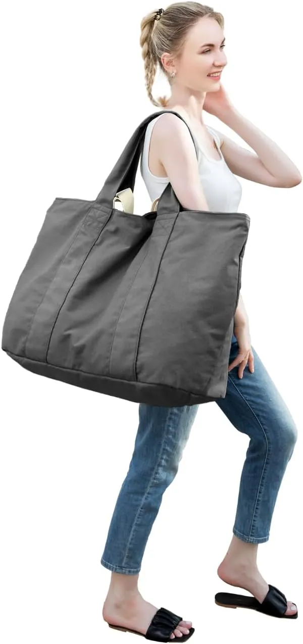 22'' 50L Large Canvas Bag, Extra Large Tote Bag for Women, Oversized Bag, Overnight Bags for Women Travel Grey
