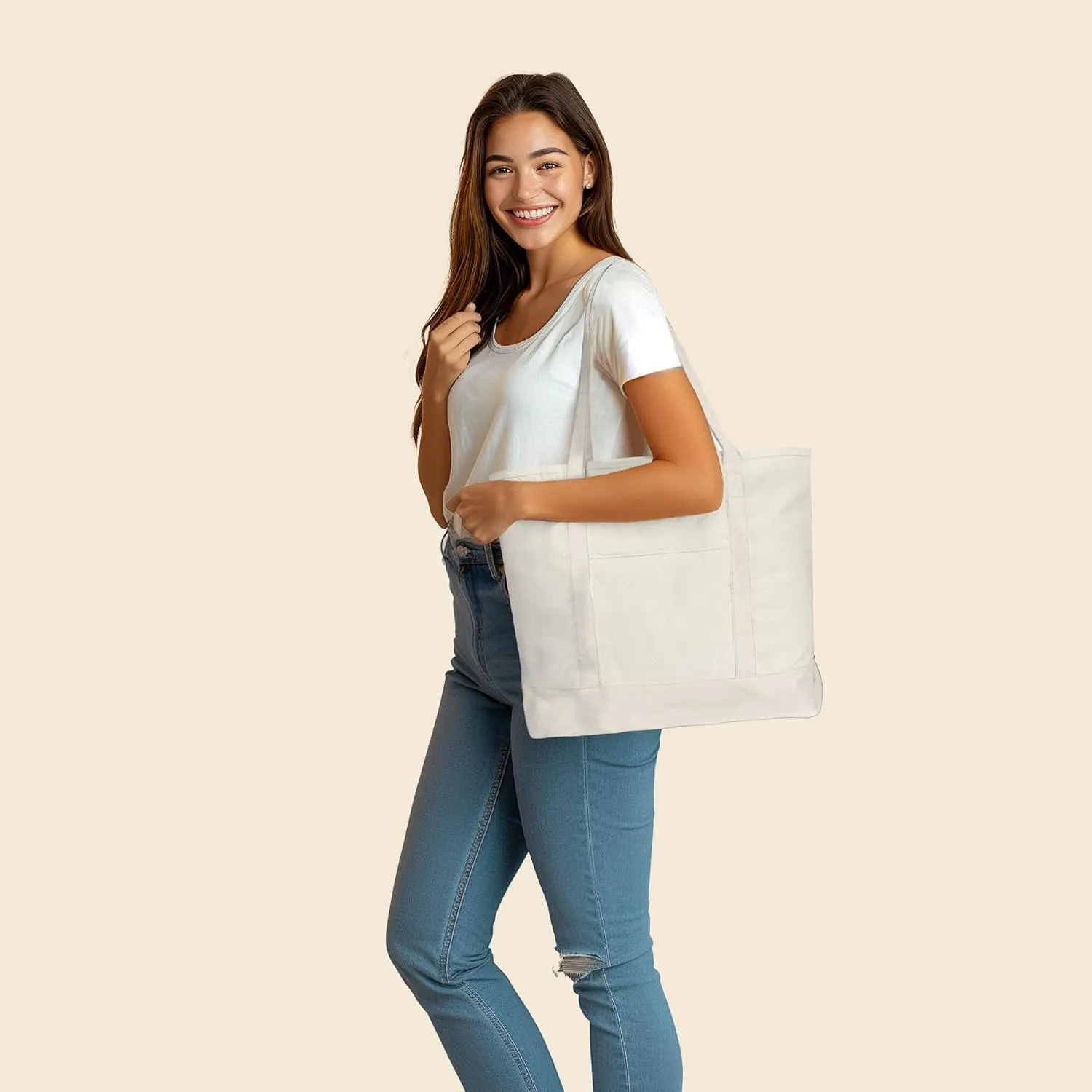 22" Heavy Duty Cotton Canvas Tote Bag (Zippered)