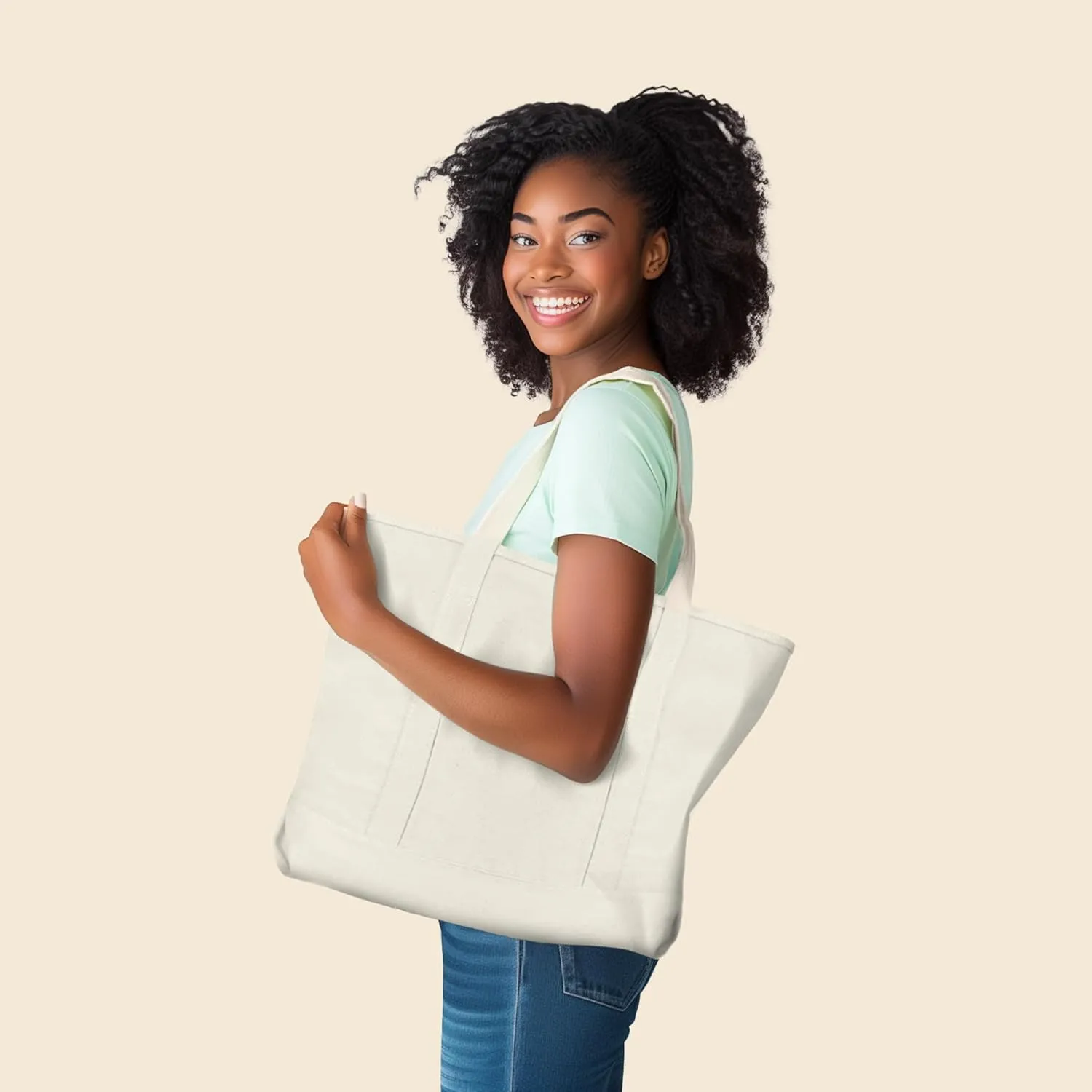 22" Heavy Duty Cotton Canvas Tote Bag (Zippered)
