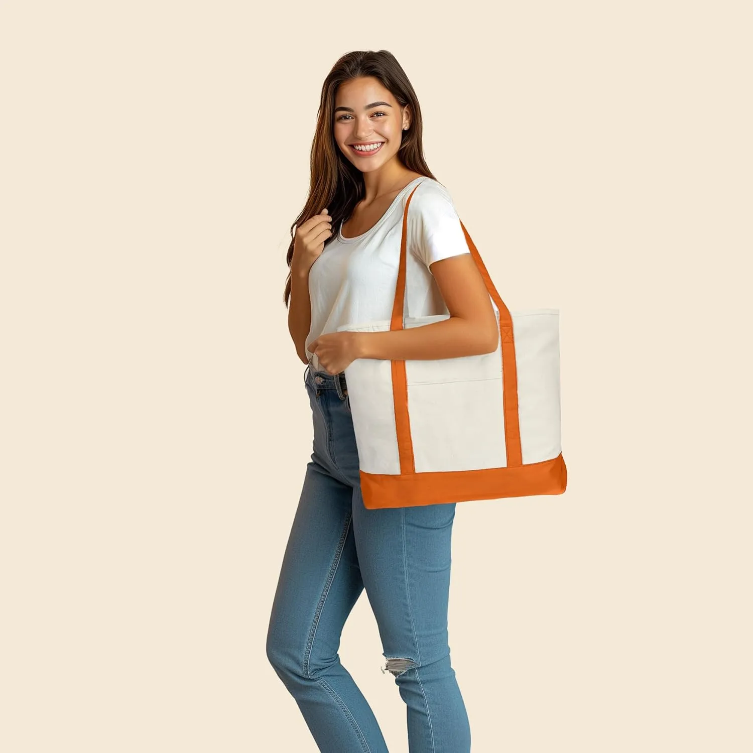 22" Heavy Duty Cotton Canvas Tote Bag (Zippered)