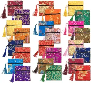 24pc Chinese Silk Brocade Coin Purse Embroider Jewelry Bag Zipper Wallet Pouch