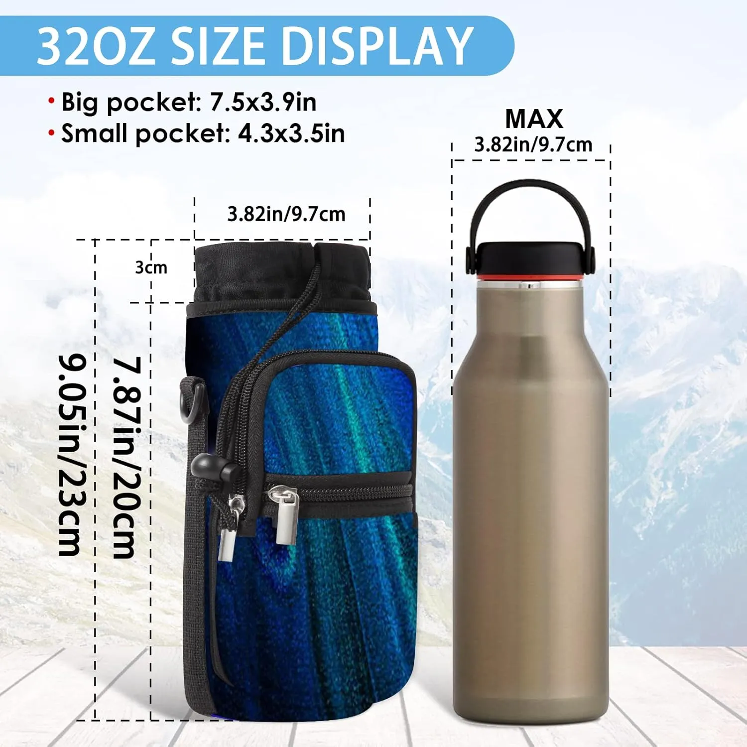 25/32/40/64oz Water Bottle Bag Holder Carrier - Insulated Crossbody Sling Bag Case Sleeve with Strap and Pockets for Men Women Travel Cycling Walking Gym Hiking Camping