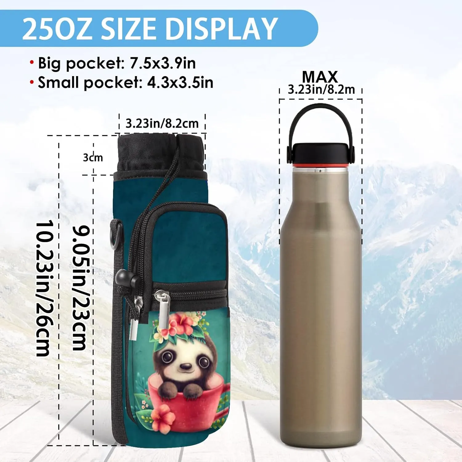 25/32/40/64oz Water Bottle Bag Holder Carrier-Insulated Crossbody Sling Case Sleeve with Strap & Pockets for Men Women Gym Cycling Travel Walking Hiking Camping