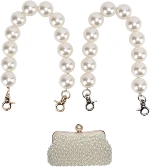 2PCS Pearl Bag Chain for Handbag Short Handle Replacement Bag Strap Charm Chain DIY Strap Detachable Handbag Accessories Pearl Chain for Purse Pearl Purse Strap for Wallets Clothes Jewelry(20mm)