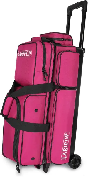 3 Bowling Ball Bag With Wheels - Rolling Bag for Balls & Accessories - Retractable Handle Extends to 38"