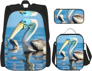3-In-1 Backpack Bookbag Set,Pink Poodles Dogs Print Casual Travel Backpacks,With Pencil Case Pouch, Lunch Bag