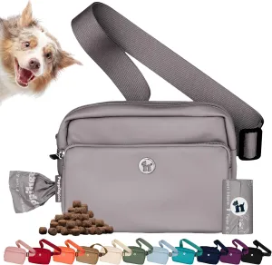 3-in-1 Crossbody Dog Walking Bag & Treat Pouch with Matching Planet Safe Poop Bags & Built-In Dispenser - Zippered Pockets (Charcoal Gray)