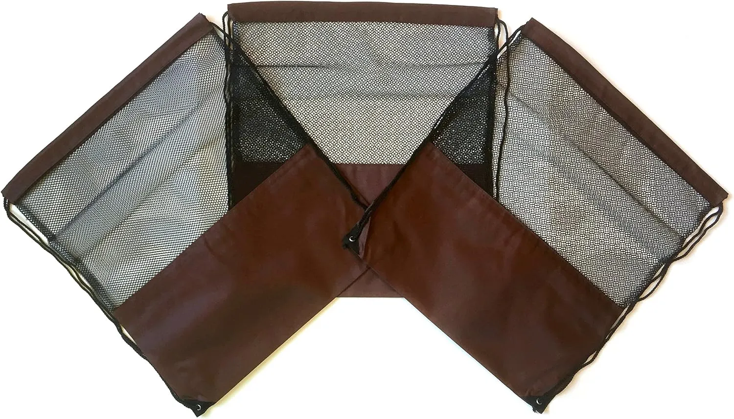 3 Pack BROWN MESH Nylon Drawstring Backpacks Sackpack Tote Cinch Gym Bag - Variety of Colors! (X-Large, Brown Mesh)
