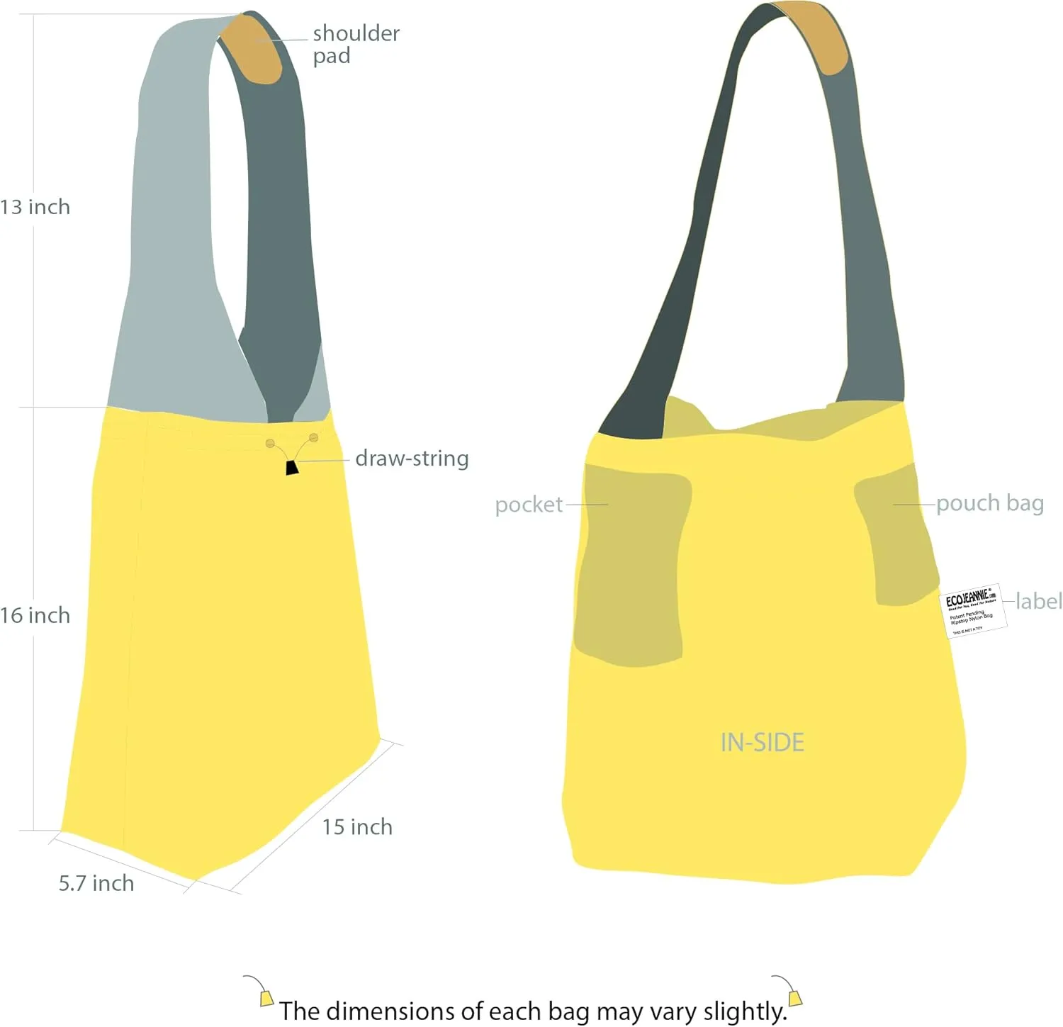 3 Pack Ripstop Nylon Foldable Reusable Grocery Shopping Bag with Pouch & Inner Pocket, Draw-String