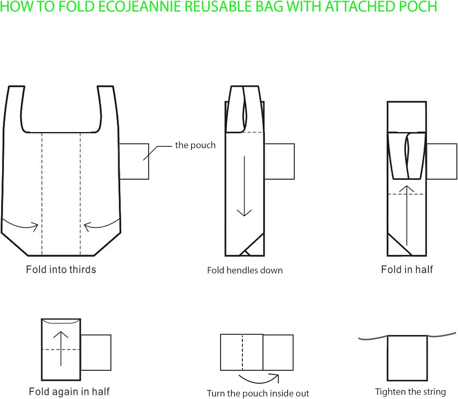 3 Pack Ripstop Nylon Foldable Reusable Grocery Shopping Bag with Pouch & Inner Pocket, Draw-String