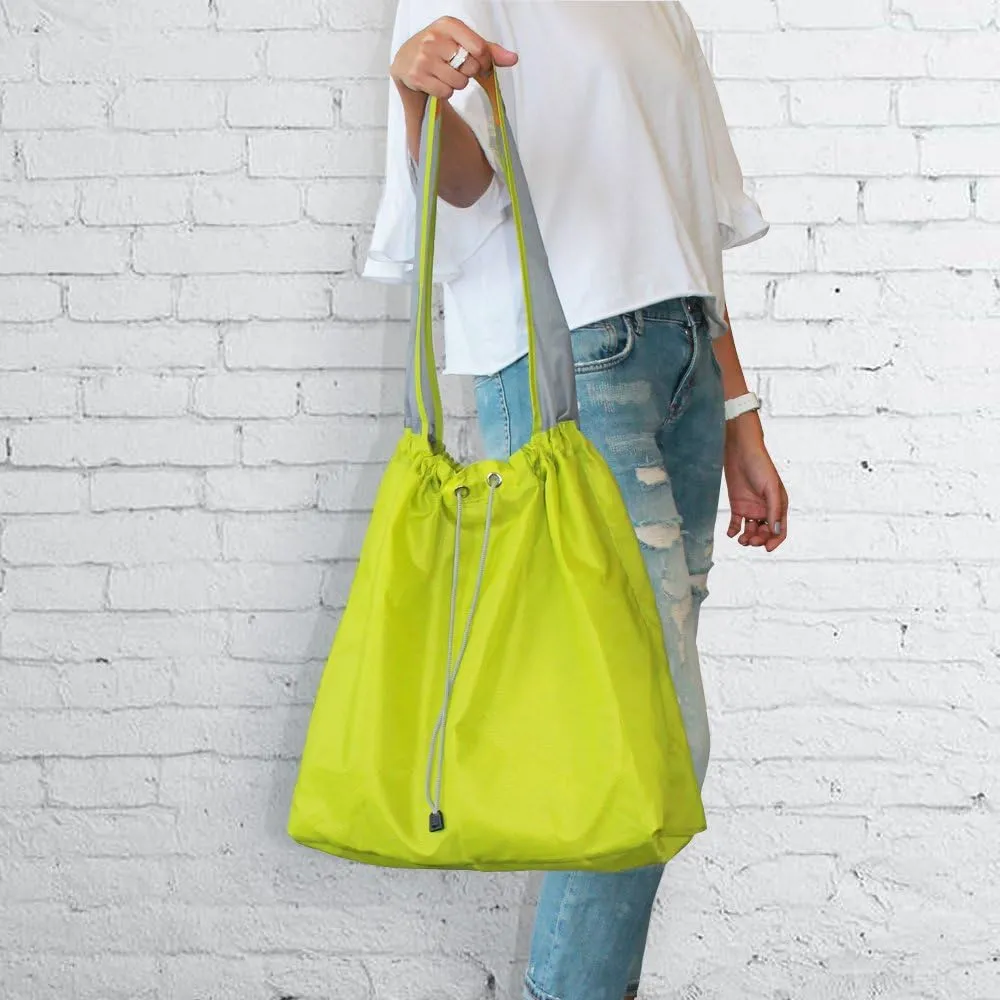 3 Pack Ripstop Nylon Foldable Reusable Grocery Shopping Bag with Pouch & Inner Pocket, Draw-String