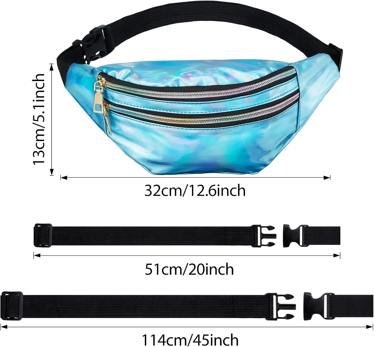 3 Pieces Holographic Fanny Pack for Women Men Kids, Metallic Color Sport Waistbag with Pouches and Adjustable Belt, Hologram PU Waist Pack for Traveling, Running, Partying (Dark Purple, Blue, Silver)