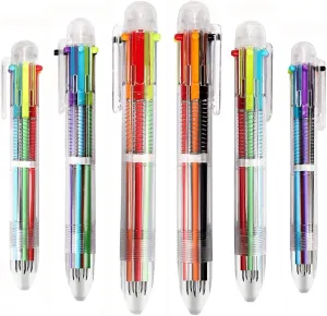 30 Pack Retractable Shuttle Pens, 0.5mm 6-in-1 Multicolor Ballpoint Pens with Transparent Barrel for Office School Supplies Adults Students Party Favor Gifts (6 colors)