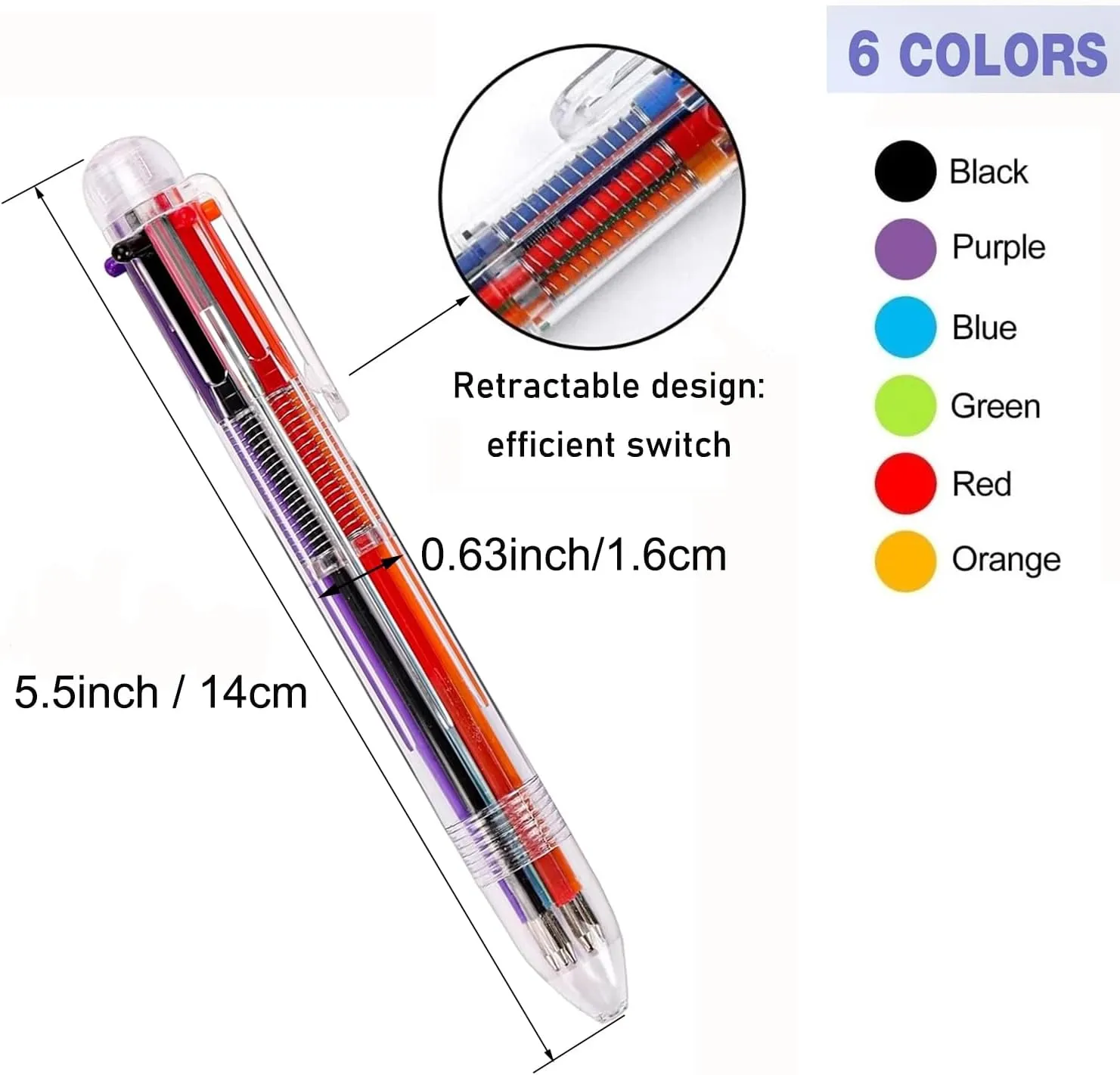 30 Pack Retractable Shuttle Pens, 0.5mm 6-in-1 Multicolor Ballpoint Pens with Transparent Barrel for Office School Supplies Adults Students Party Favor Gifts (6 colors)
