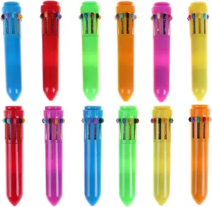 30 Packs Neon 10-in-1 Mini Shuttle Pens Plastic Retractable Ballpoint Pens for Kids Students Gift Office School Supplies,6 Colors