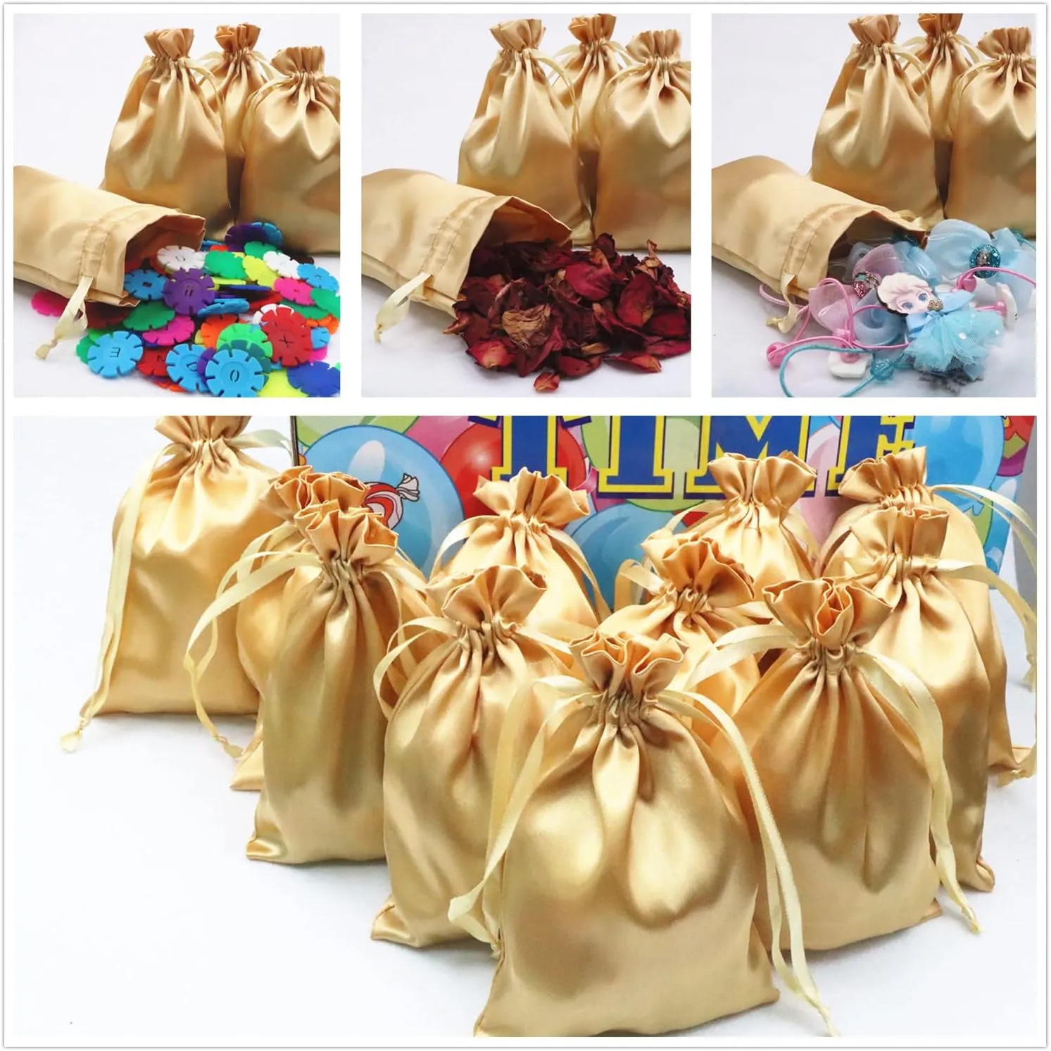 35 Pack 5 x 7 inches Satin Gift Bags with Drawstring, Party Favor Bags, Silk Jewelry Bags, Fabric Cloth Drawstring Pouch Bags,Christmas Gift Bags (Gold)