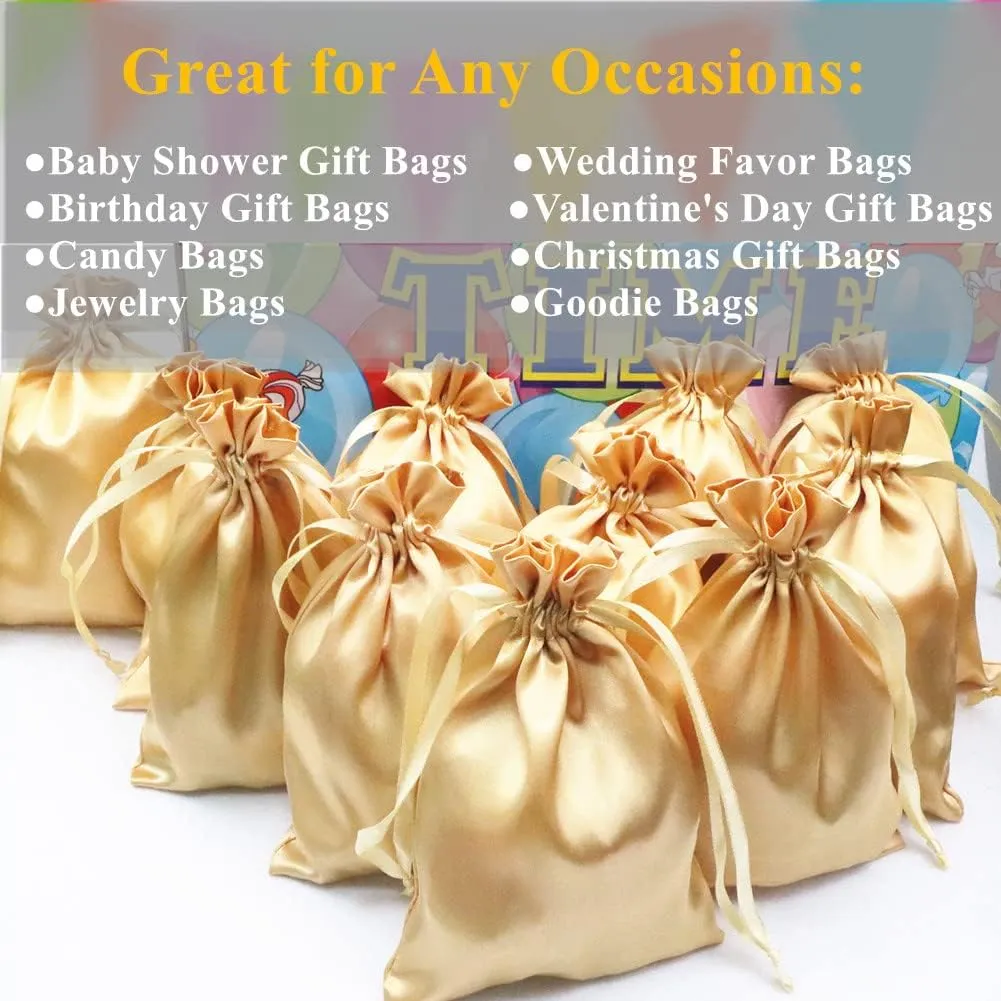 35 Pack 5 x 7 inches Satin Gift Bags with Drawstring, Party Favor Bags, Silk Jewelry Bags, Fabric Cloth Drawstring Pouch Bags,Christmas Gift Bags (Gold)