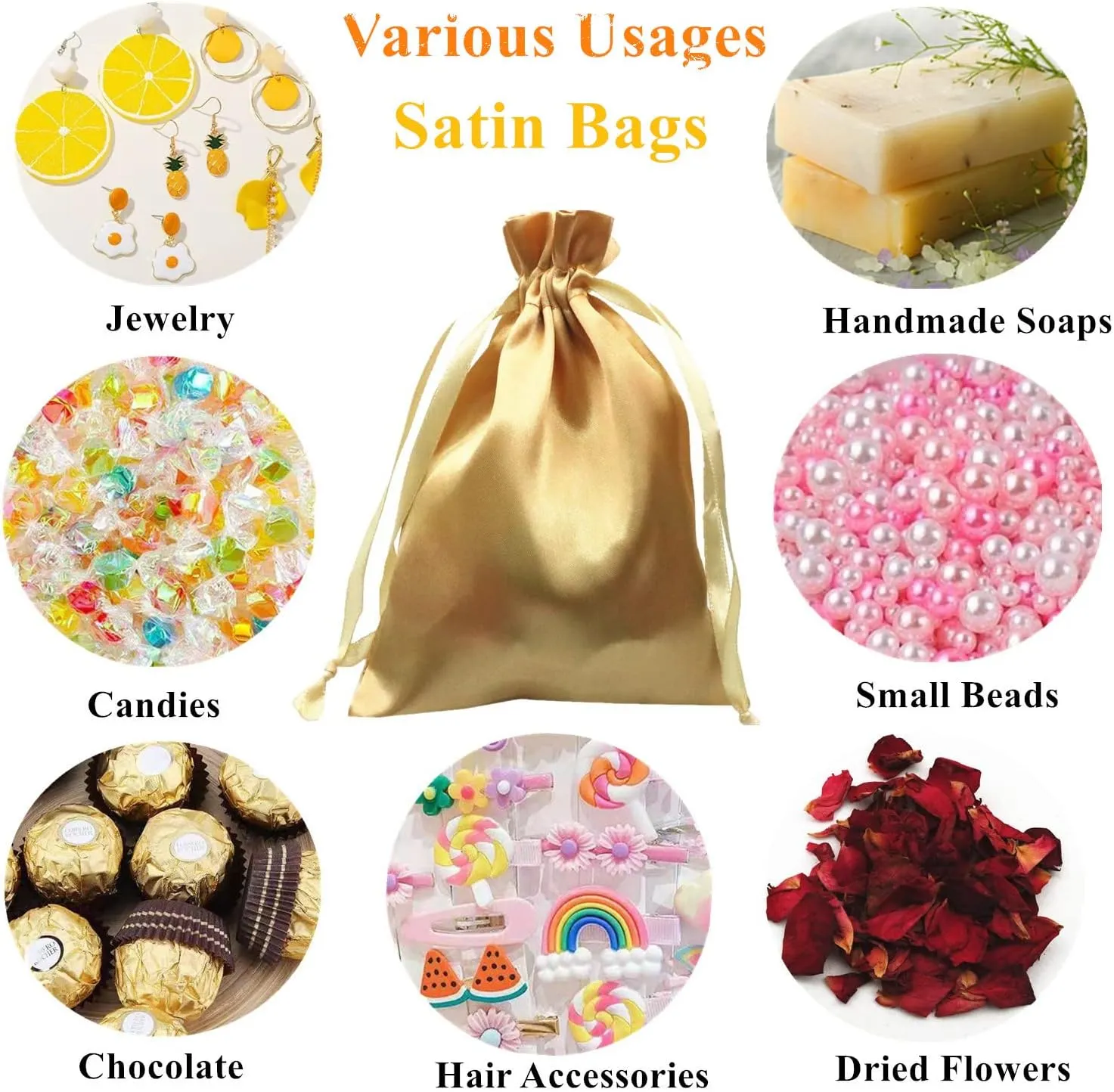 35 Pack 5 x 7 inches Satin Gift Bags with Drawstring, Party Favor Bags, Silk Jewelry Bags, Fabric Cloth Drawstring Pouch Bags,Christmas Gift Bags (Gold)