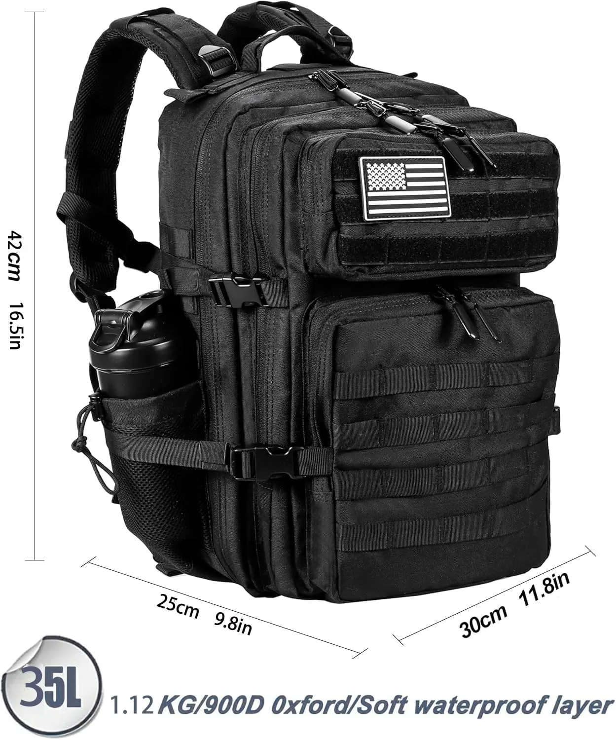 35L Hiking Tactical Backpack for Women Training Gym Fitness Bag Outdoor Camping Backpacks Travel Waterproof (Black)