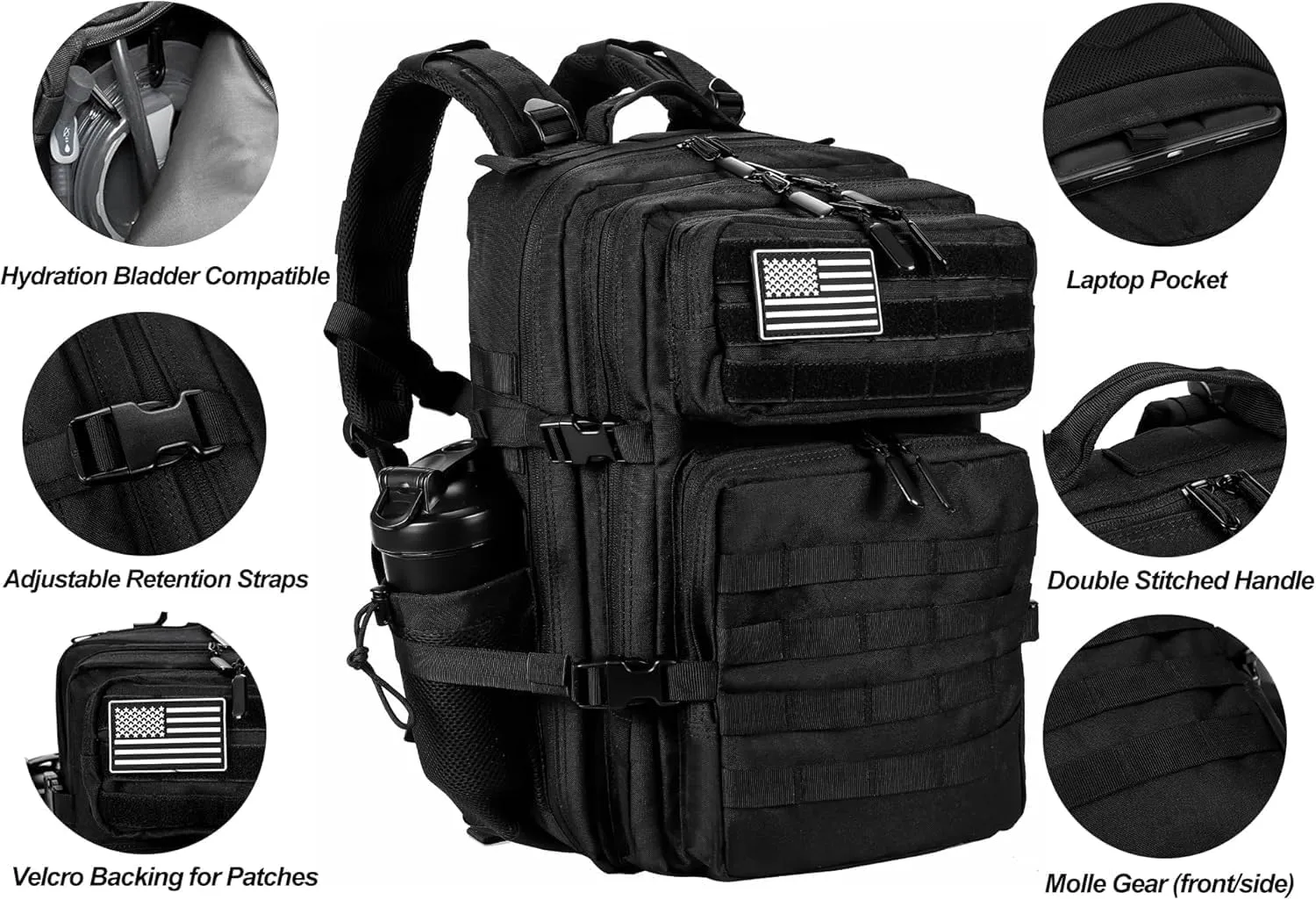 35L Hiking Tactical Backpack for Women Training Gym Fitness Bag Outdoor Camping Backpacks Travel Waterproof (Black)