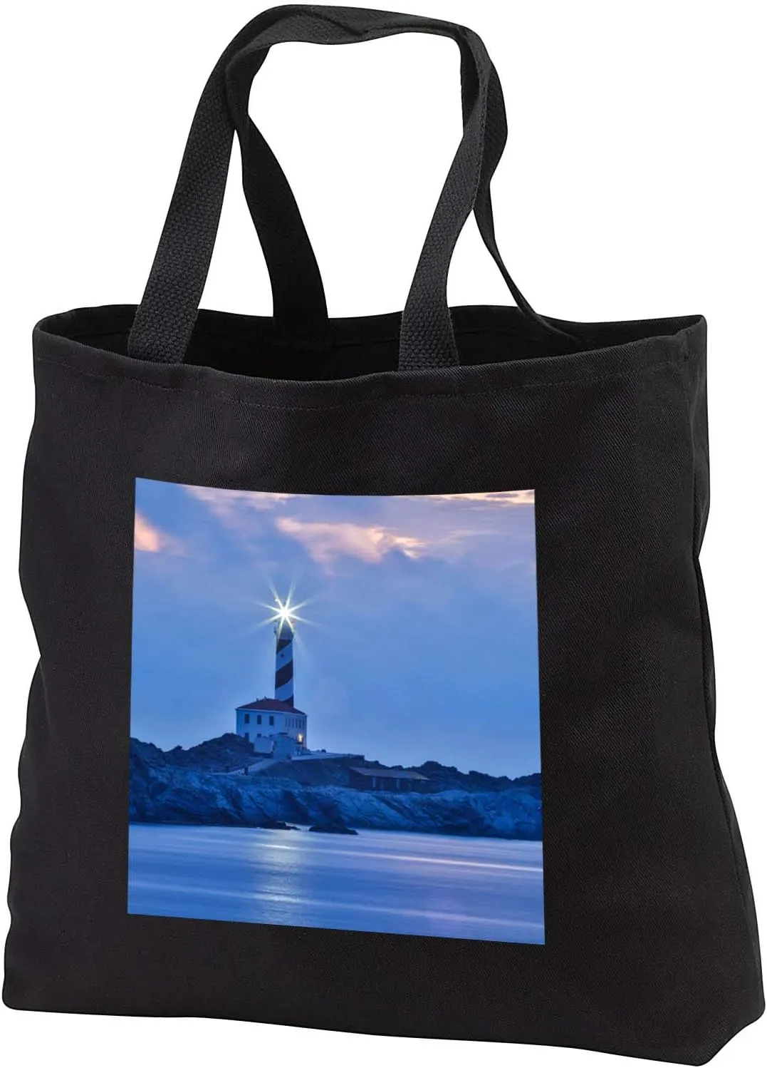 3dRose Spain, Menorca. Favaritx, sunrise near the lighthouse. - Tote Bags (tb_344097)