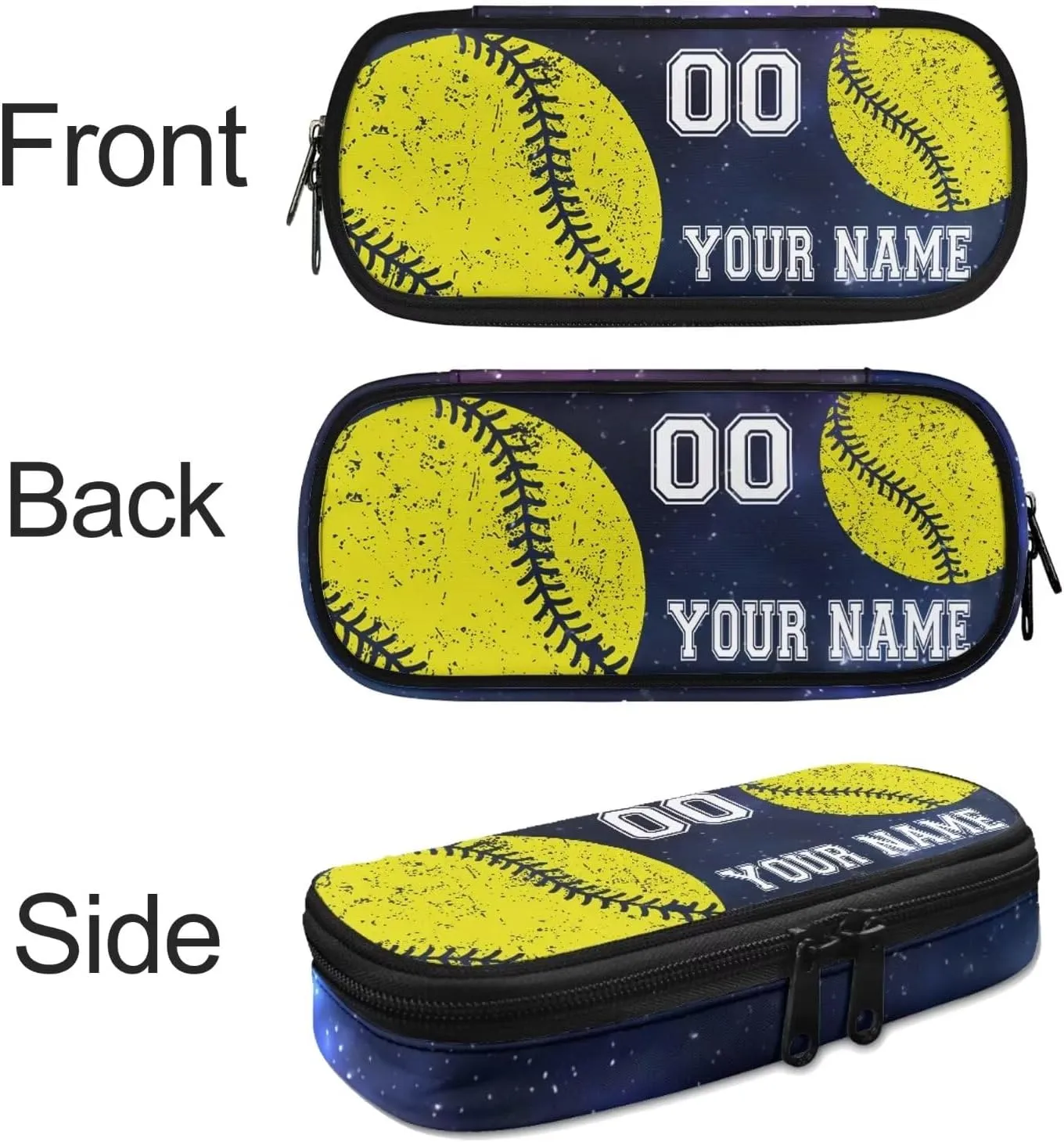 4 In 1 Kids Boys Softball Pattern Travel Backpack Set, Custom Blue Galaxy Schoolbag Sling Bag Lunch Bag Stationery Pouch with Name and Number
