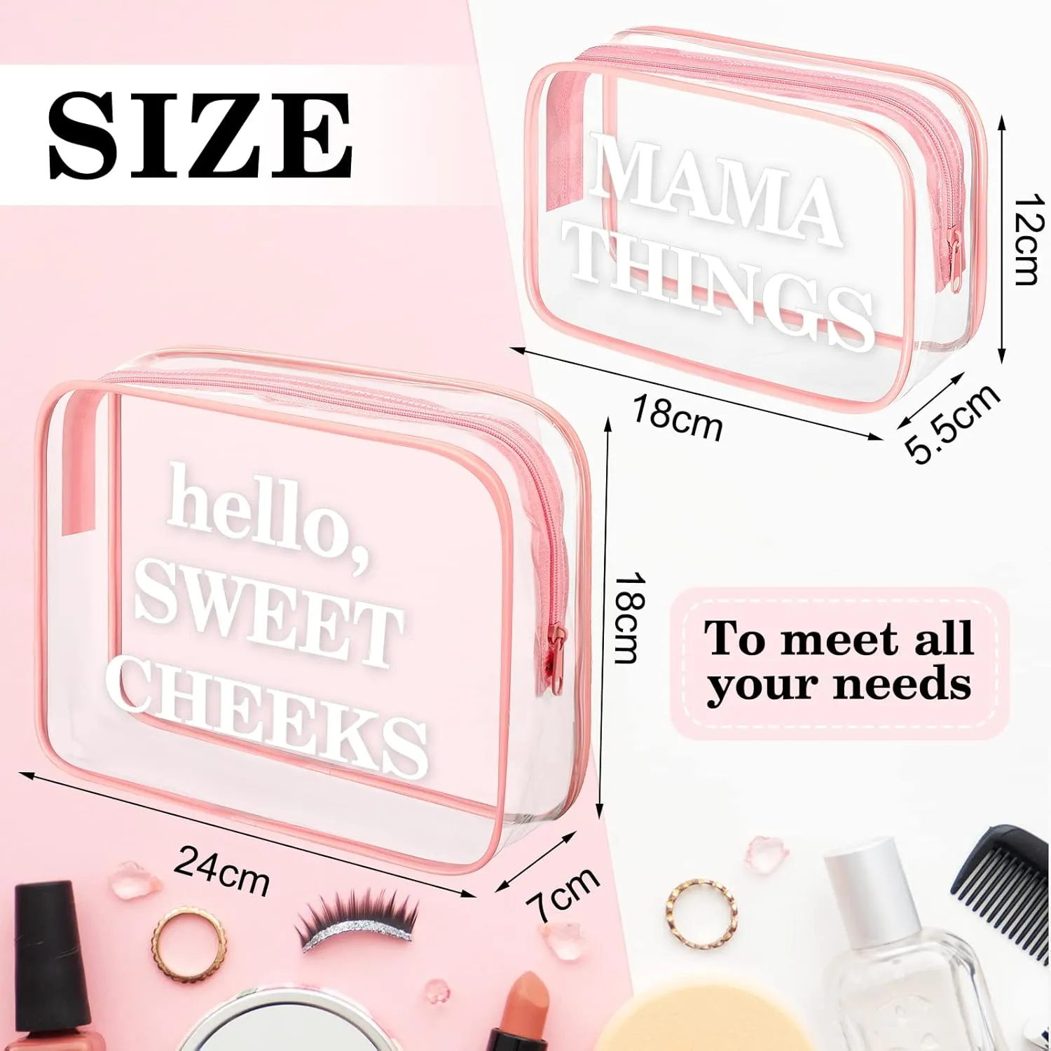 4 Packs Diaper Bag Organizer Pouches Set Clear PVC Travel Diaper Bag Waterproof Zippered Makeup Bag Dry Wet Bag (Pink, White)