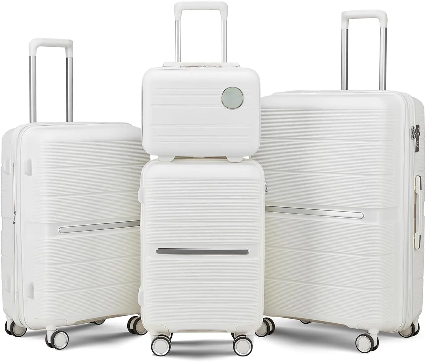4 Piece Luggage Sets,Hardshell Lightweight Suitcase with Spinner Wheels & TSA Lock,Expandable Carry On Luggage Set,Travel Luggage Set for Women Men Family White