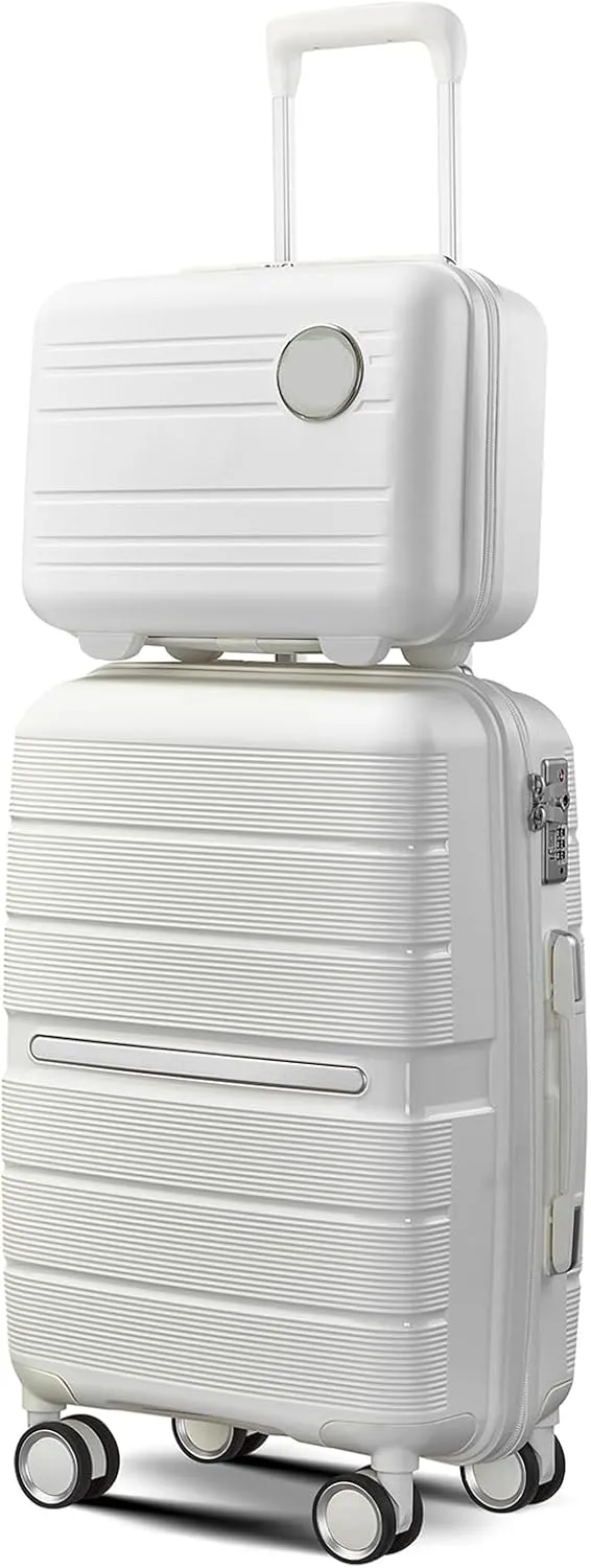 4 Piece Luggage Sets,Hardshell Lightweight Suitcase with Spinner Wheels & TSA Lock,Expandable Carry On Luggage Set,Travel Luggage Set for Women Men Family White