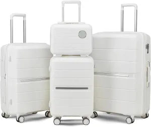 4 Piece Luggage Sets,Hardshell Lightweight Suitcase with Spinner Wheels & TSA Lock,Expandable Carry On Luggage Set,Travel Luggage Set for Women Men Family White