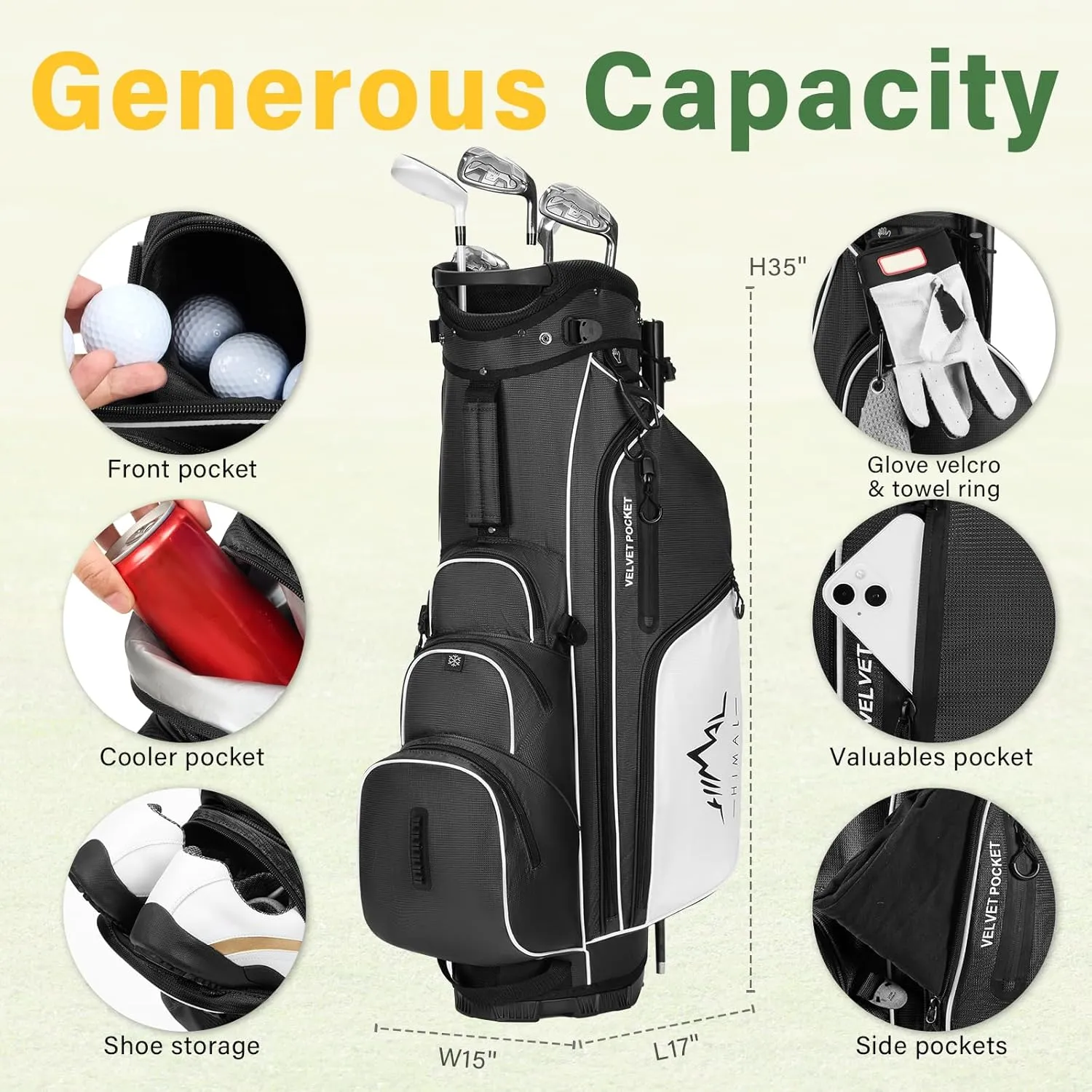 4-Way Golf Stand Bag with Full-Length Divider, Lightweight Waterproof Golf Bag for Men & Women Holds 4-8 Clubs