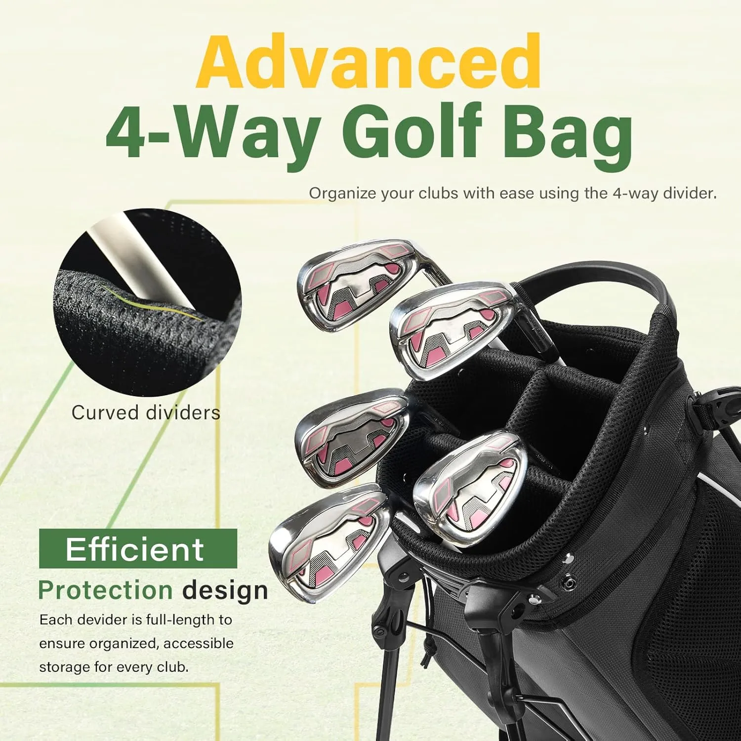 4-Way Golf Stand Bag with Full-Length Divider, Lightweight Waterproof Golf Bag for Men & Women Holds 4-8 Clubs