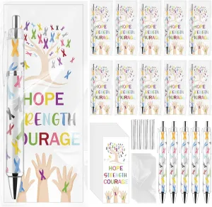 48 Sets Cancer Gifts for Women Include 48 Ribbon Retractable Ballpoint Pens 48 Hope Cards and 48 Bags Cancer Awareness Accessories Survivor Gifts for Public Events Charity Supplies Decor