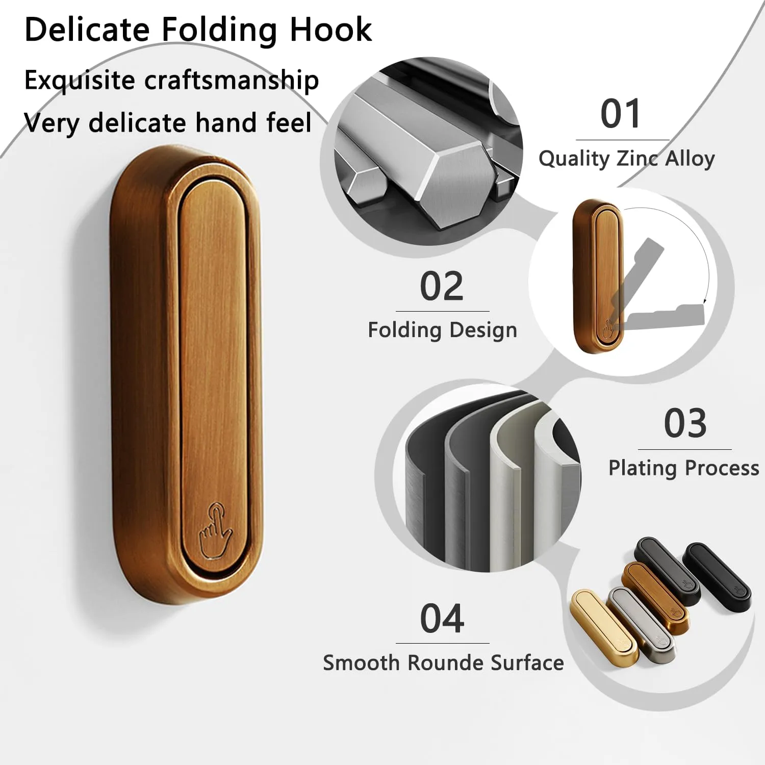 4PCS Foldable Invisible Hook Zinc Alloy Bathroom Wall Hook Retractable for Closet Scarf Hat Robe Key Purse Bag Folding Hooks Minimalist Style (Bronze)