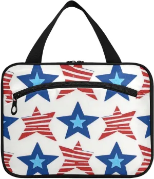 4th Of July Independence Day Red and Blue Stars hanging travel bags for toiletries with hook, designer compact makeup bags for essentials for women work bolsas para maquillaje de mujer L
